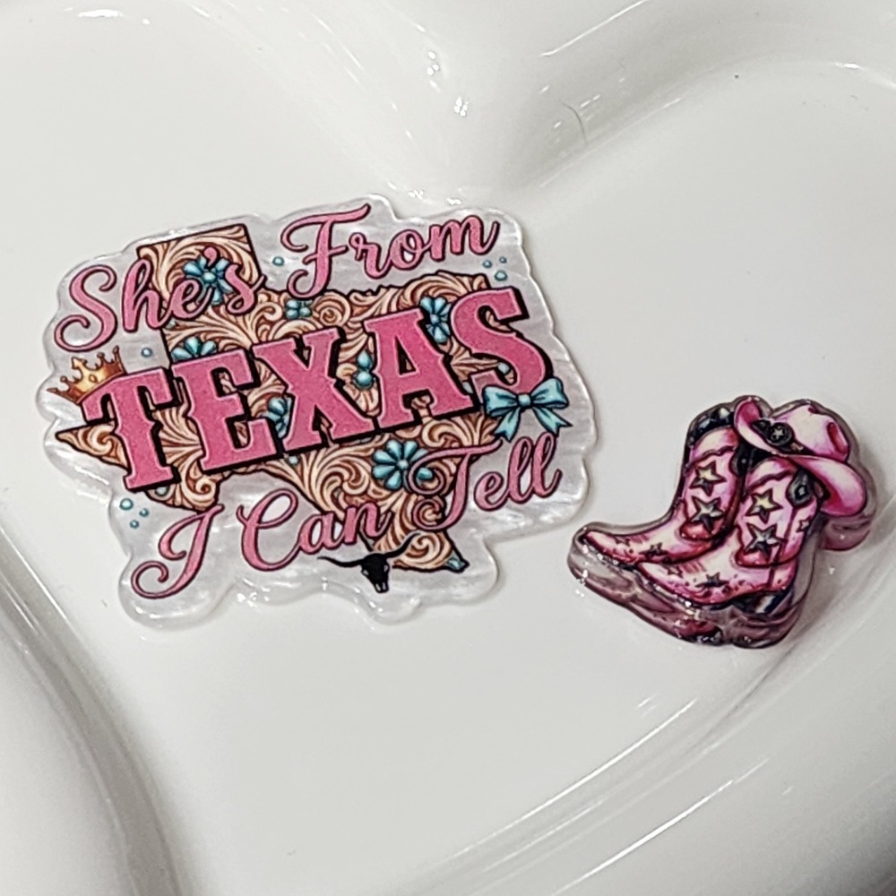 She's From Texas Flatback Focal Bead Badge Keychain Jewelry Making Crafts Flats